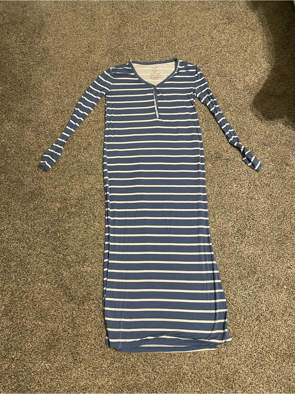 Posh Peanut Blue and White Striped Henley Maxi Dress